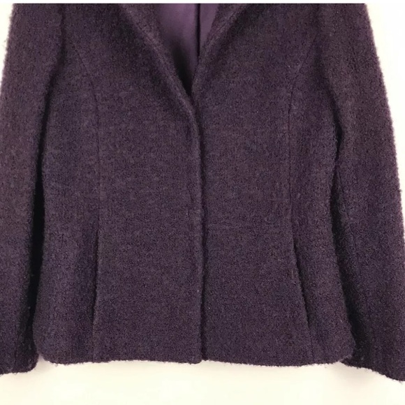 Eileen Fisher Purple Wool Blend Boucle Textured Fuzzy Fluffy Lined Jacket XS - Picture 5 of 11
